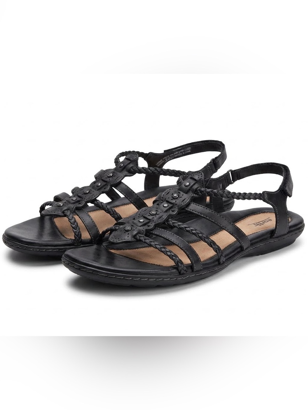 Earth Bluff Sandals Womens Black Leather Strappy Flat Comfort Shoe Casual Sz 11